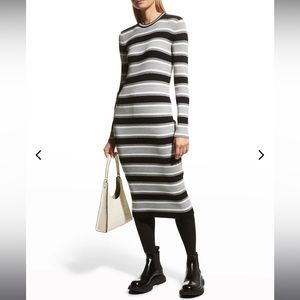 Theory empire wool stripe midi dress
